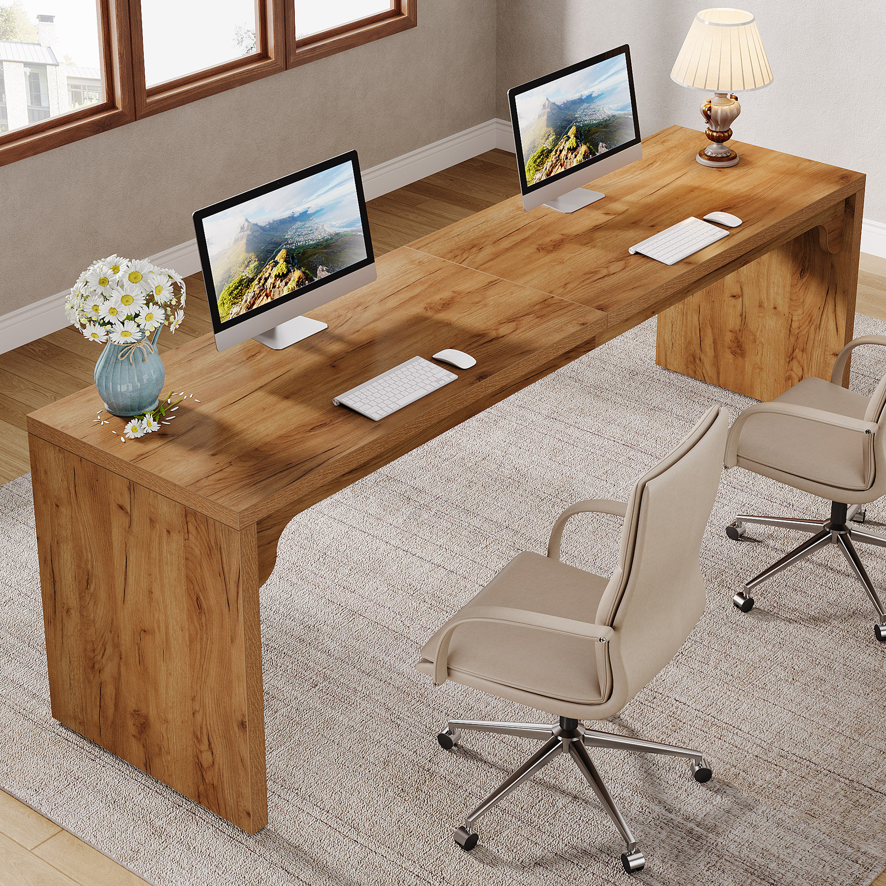 Millwood Pines 78.7" Long Computer Desk, Wooden 2 Person Desk Double
